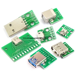 2/5PCS USB Male Connector /MINI MICRO USB to DIP Adapter Board 2.54MM  Female Connector B Type-C USB2.0 3.0 Female PCB Converter