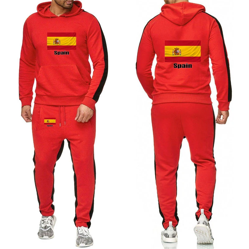 2026 Football Team Spring And Autumn Men's Spanish Flag Logo Print Sweatshirt Lightweight Hoodies Leisure Sports Pants Suits view 4