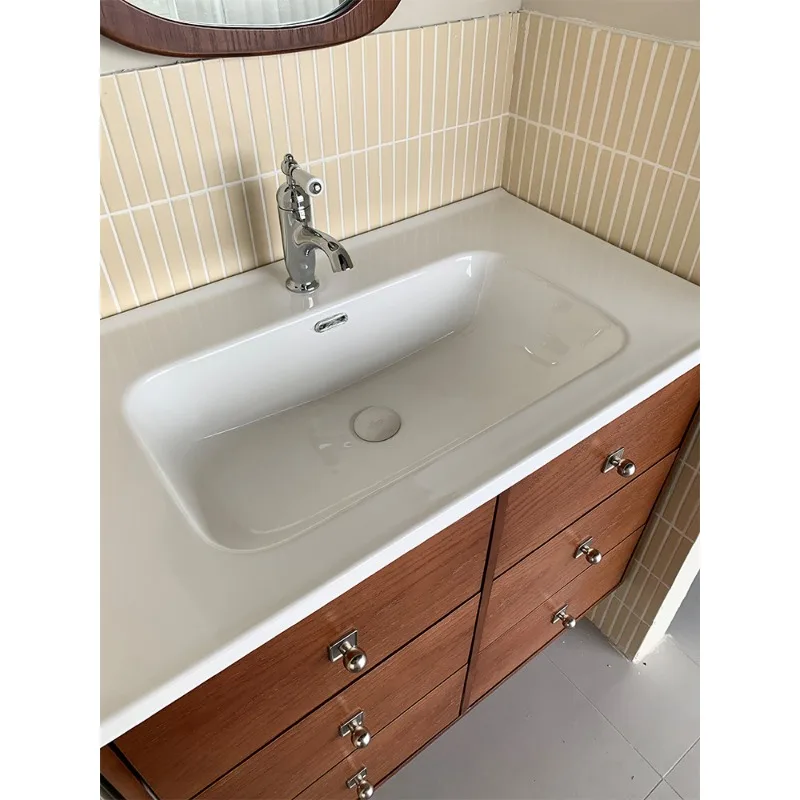 Medieval style rubber wood paint bathroom cabinet combination ceramic integrated basin washstand