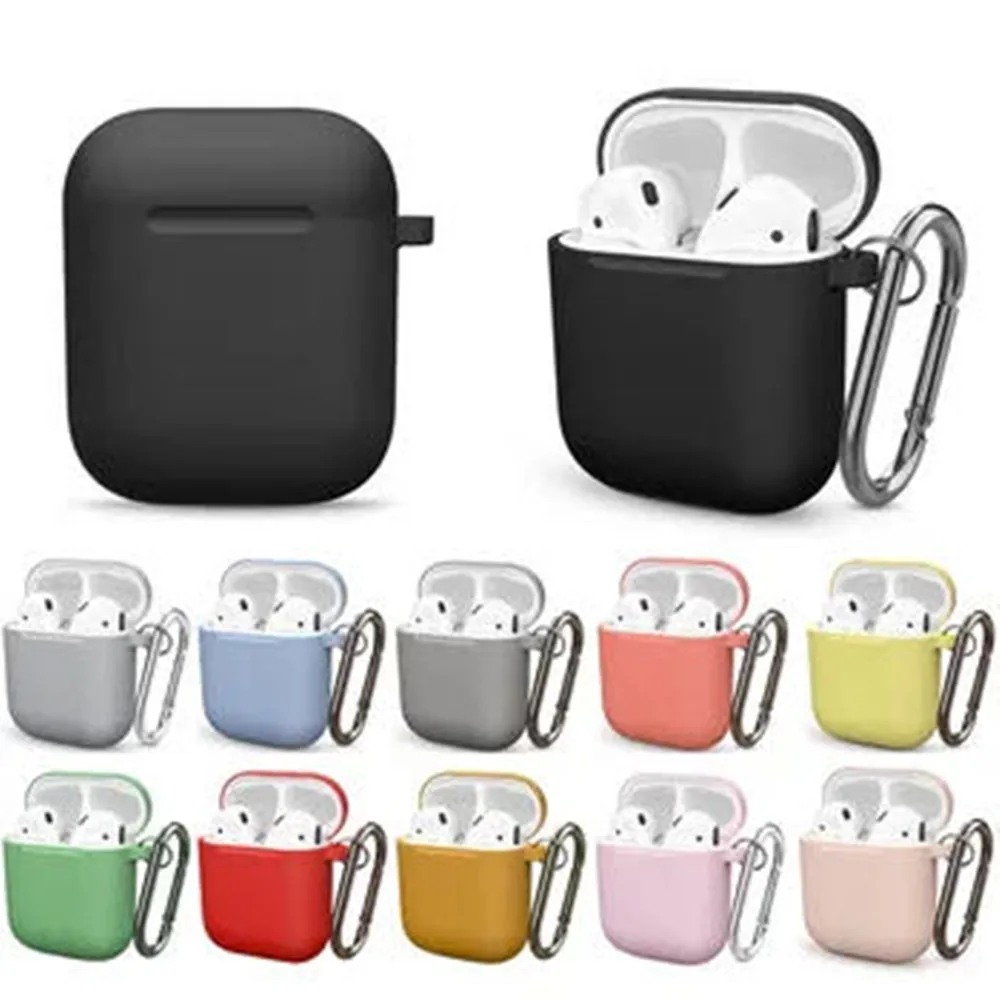 Silicone Cases With Hook Cover For Apple Airpods 1/2 Protective Shockproof Wireless Earphone Cover For airpods 2 1 case Box Bags