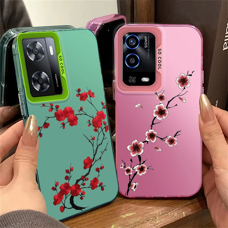 Bright Flowers For OPPO Reno A98 A78 A76 A74 A58 8T 7Z 7 6 Pro 2020 4G 5G Fashion Colorful Silver Phone Case