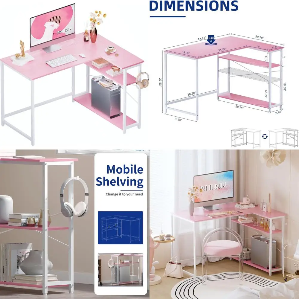 

Розовый L-образный стол 43 с дверцами-полками для небольшого домашнего офиса и спальни