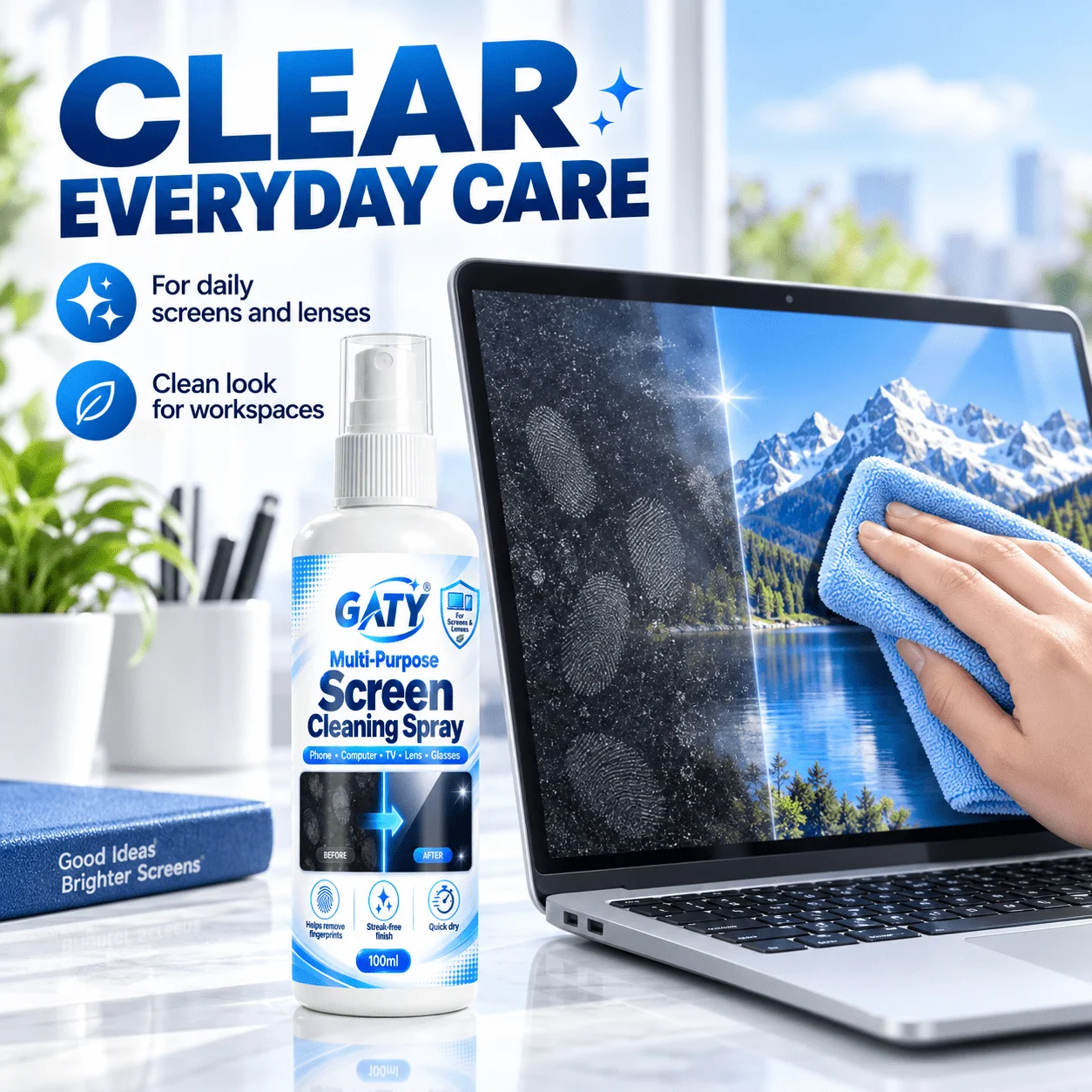 100ml Screen Cleaner Spray. Restores Shine, Removes Smudges. Safe for Laptops, Keyboards, Phones, TVs & Car Screens