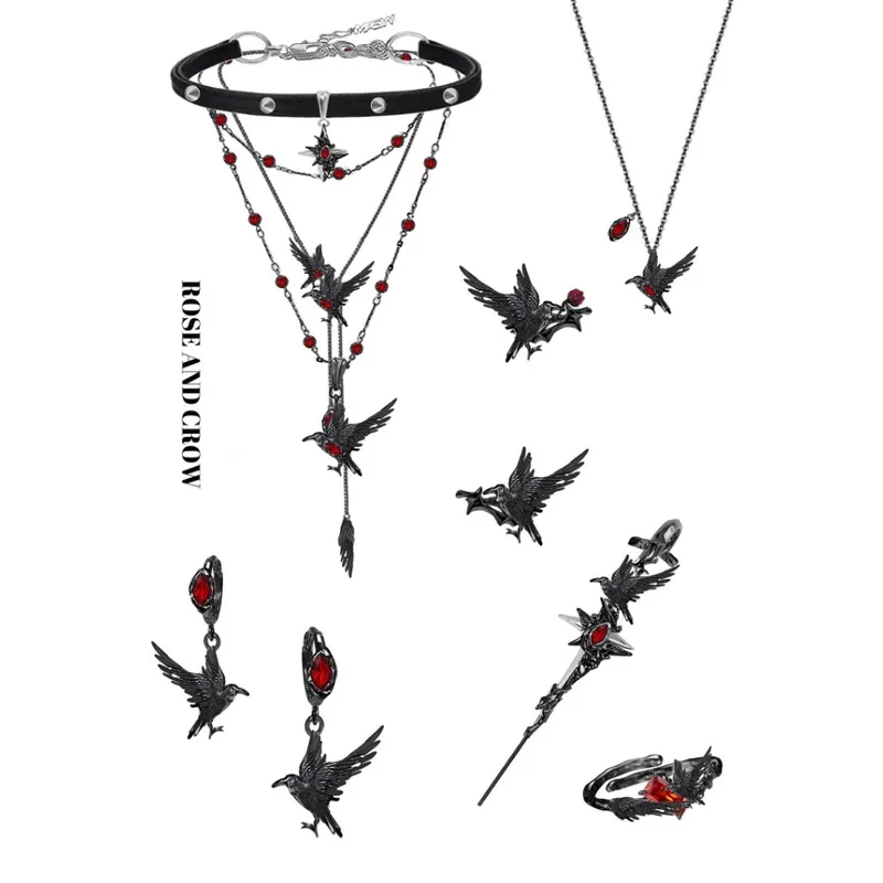 MASW Original Design Hip Hop Cool Girl Style Red Flower Blackbird Necklace Women's Party Jewelry Accessories Christmas Gift