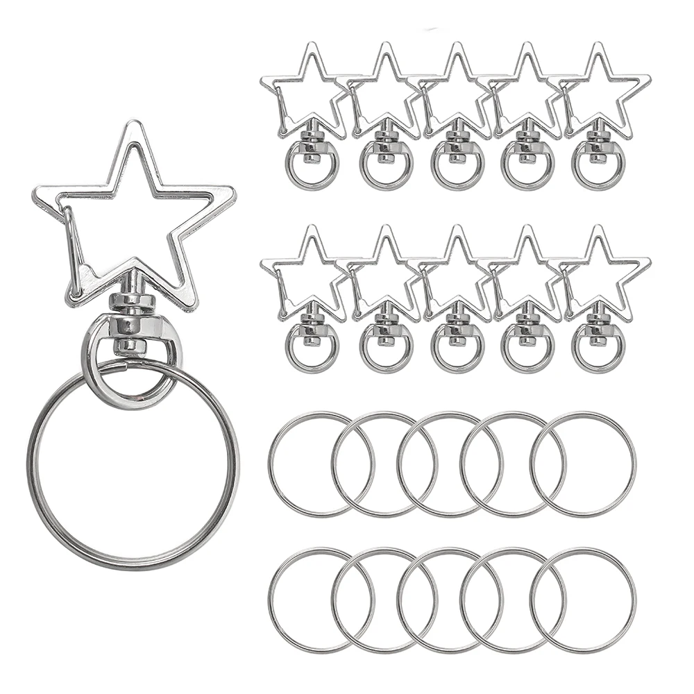 10 pçs/set em forma de estrela primavera snap chaveiro clipe com fivela de suspensão, anel de salto aberto & fecho giratório de metal para fazer jóias diy