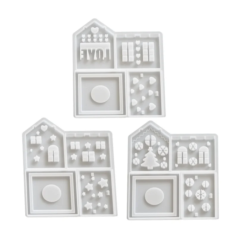 Christmas House Love Candle Base Silicone Molds DIY Gypsum Candle Holder Decorative Desktop Ornament Resin Mold Home Handicrafts