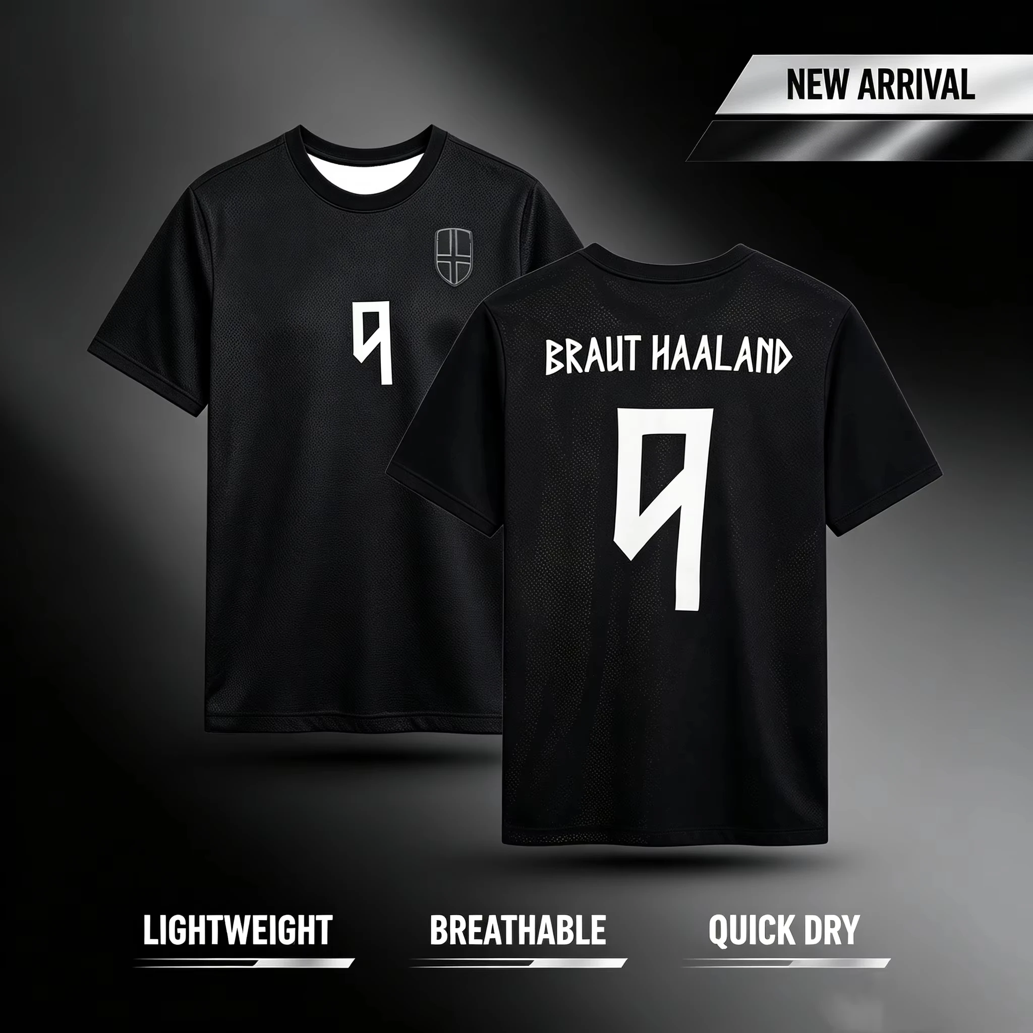 Norway Name & Number 9 T-Shirt Black Breathable Quick Dry Round Neck Casual T-Shirt Suitable for men women children and families