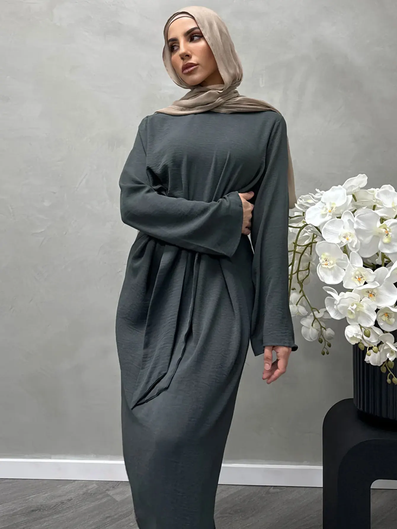 Modest Islamic Kaftan Dubai Turkish Robe Abaya Ramadan Eid Muslim Women Long Sleeve Dress Ramadan Traditional Arabia Plain Robe