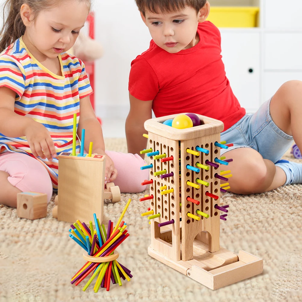 3-In-1 Family Fun Ball Drop Game Wear Resist Montessori Wooden Board Game Parent-Child Interactive Game Color Cognition Puzzle