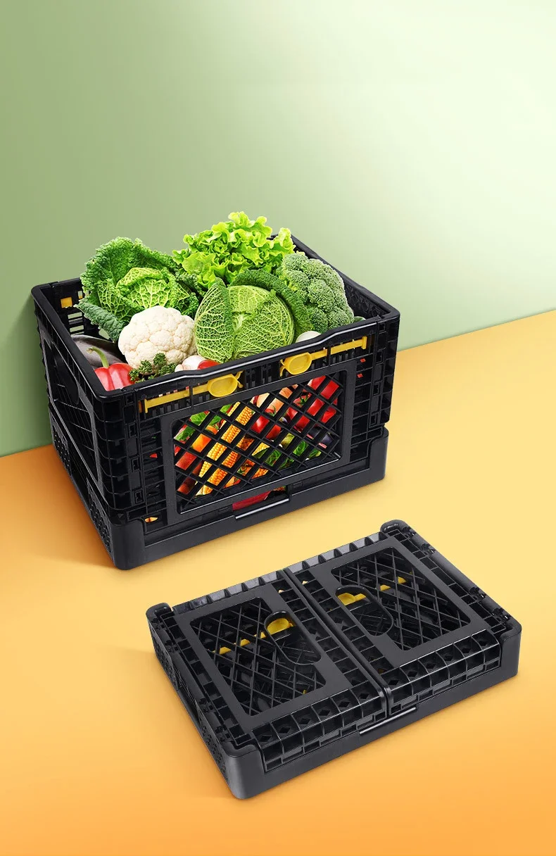 Small Cart Home Portable Folding Storage Basket Vegetable Baskets Shopping Cart Trolley Black Folding Basket 15KG Load-bearing