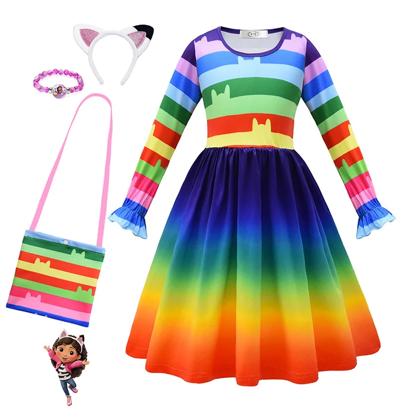 

Gabby's Dollhouse Cartoon Kids Clothes Gabby Cats Baby Girls Princess Long Sleeve Dresses For Halloween Party Birthday Costume
