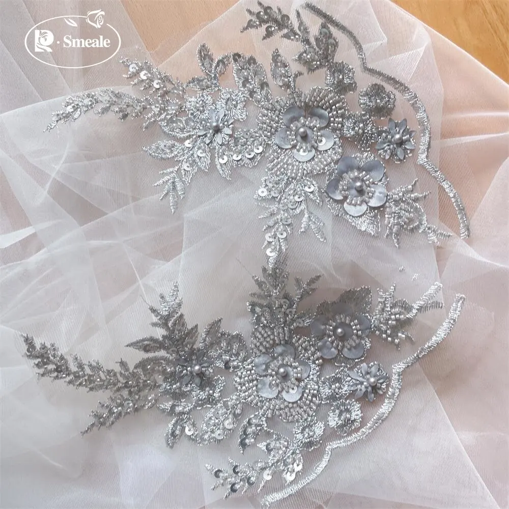 2 Stück/1 Paar 12 Farben Pailletten-Röhrchen-Perlen-Stickerei-Spitzenapplikation Hanfu-Kopfbedeckung DIY-Spitzenpatch mit verspiegelten Spitzenblumen RS4198 – Detail 15