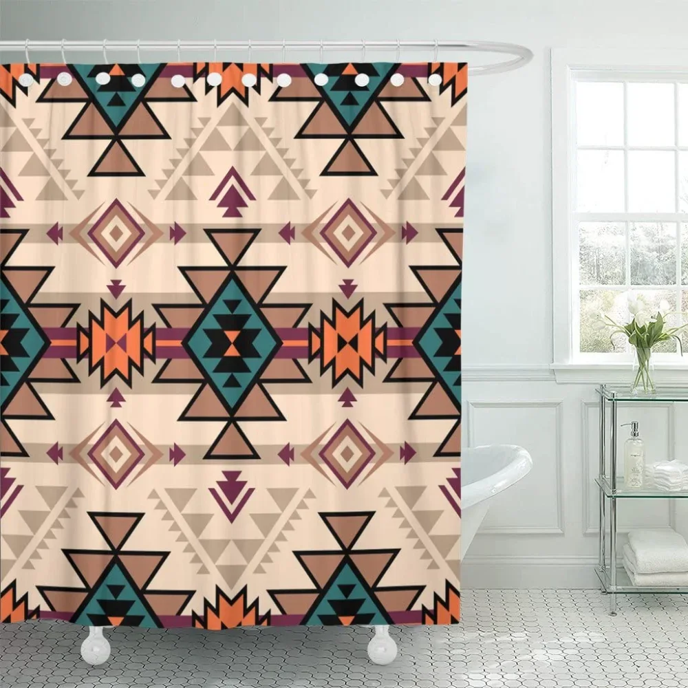 Geometric Shower Curtain Sets Pink Vintage Colorful Abstract Ethnic Triangle Art Design Home Decorate Bathroom Polyester Fabric