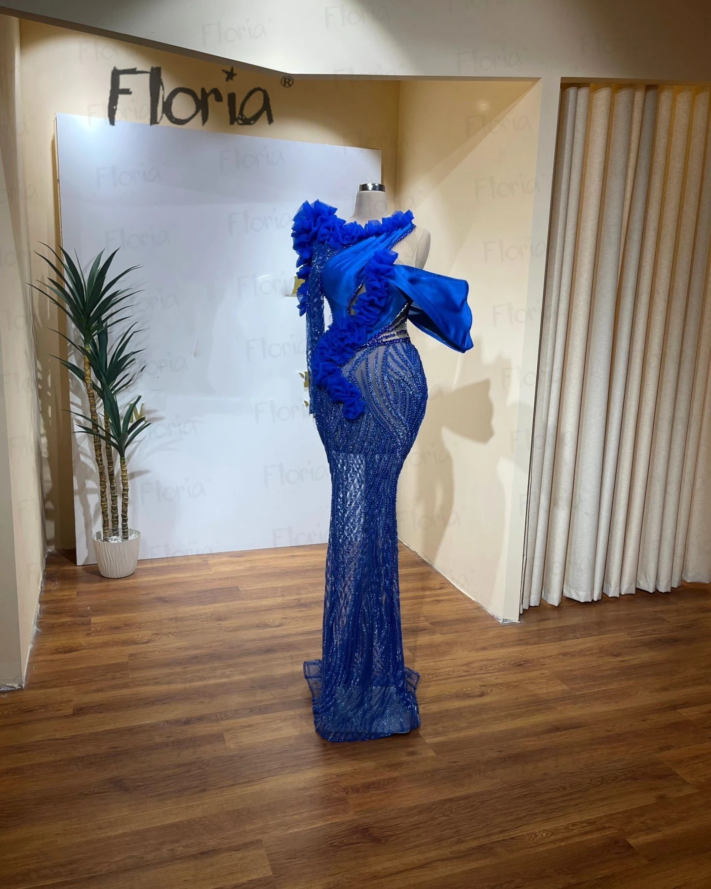 Luxury Ruffled Royal Blue Prom Dresses Off Shoulder Mermaid Sequins Wedding Guest Gowns Women Sexy Dress For Mother's Evening