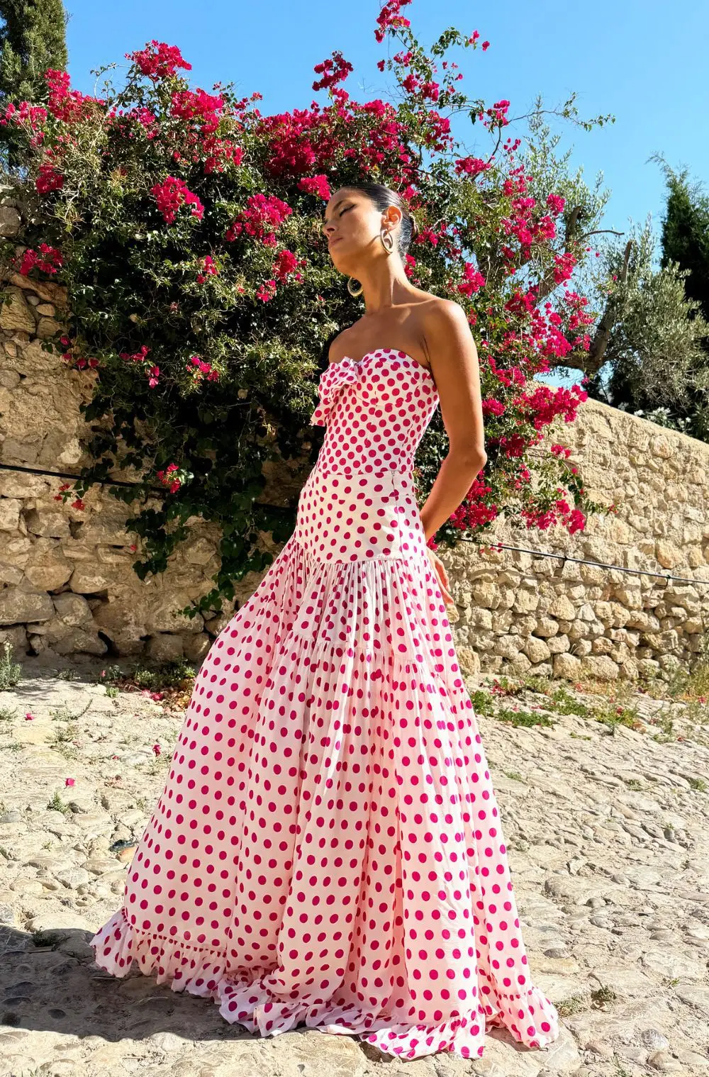 

Women's Polka Dot 2 Piece 3 Piece Sets Bow Front One Piece Swimsuit Ruffled Tiered Maxi Skirt Beach Vacation & Bikini Outfit