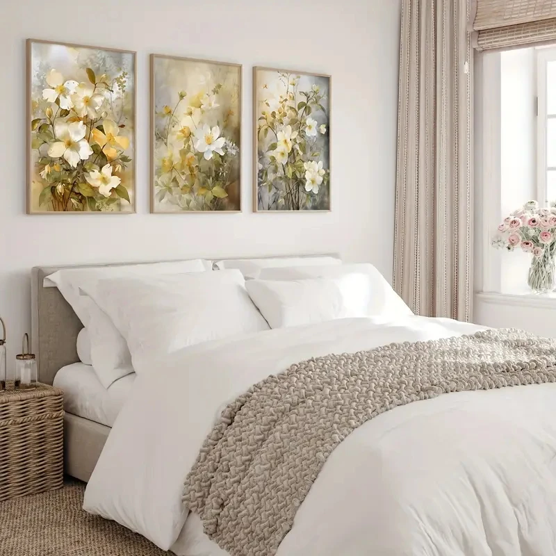 3pcs/set Retro Floral Watercolor Plant Gallery Wall Art Canvas Printed Matter Country Poster Bedroom Living Room Wall Home Decor