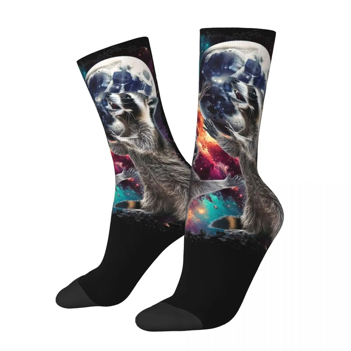 

Retro Three Racoon Moon Funny Cursed Meme Theme Design Sports Crew Socks Accessories All Season Warm Crew Socks Sweat Absorbing