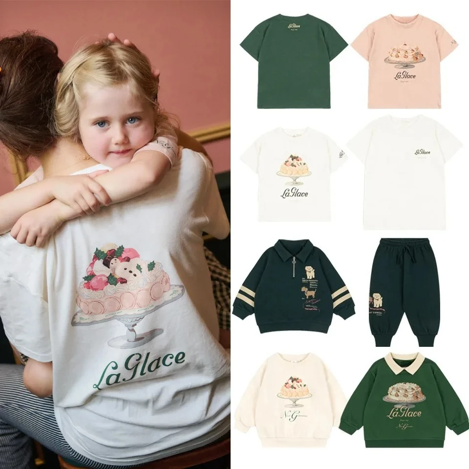Spring/Summer 26 New Children's Clothing Ks Style Macaron Cake Series Boy Sweathirt Pants Girl Short-sleeved Top Puppy T-shirt