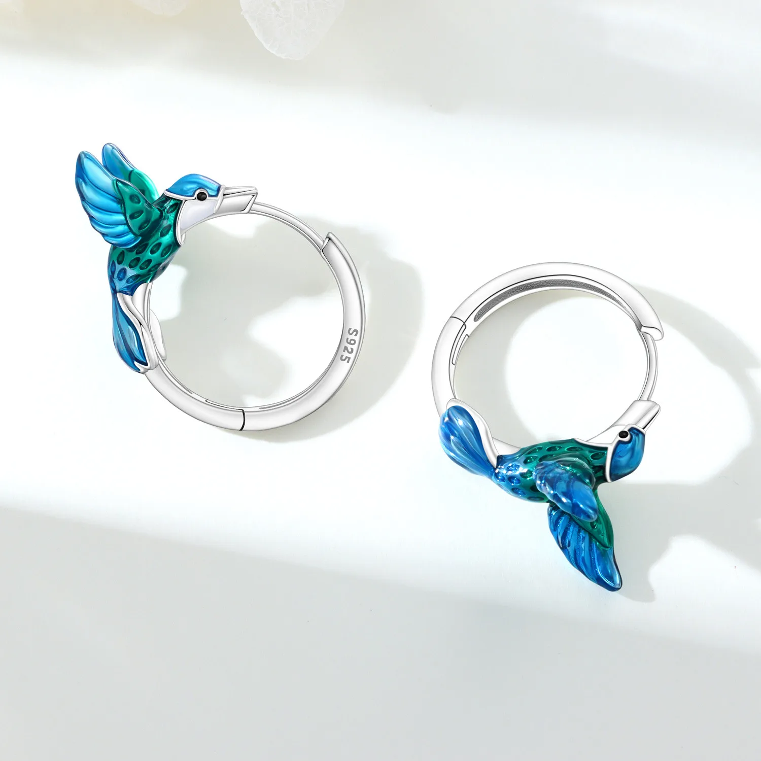 Orstarry S925 Sterling Silver Blue Green Hummingbird Earrings Hoop Earrings Women Jewelry Original Trendy Anniversary Gifts