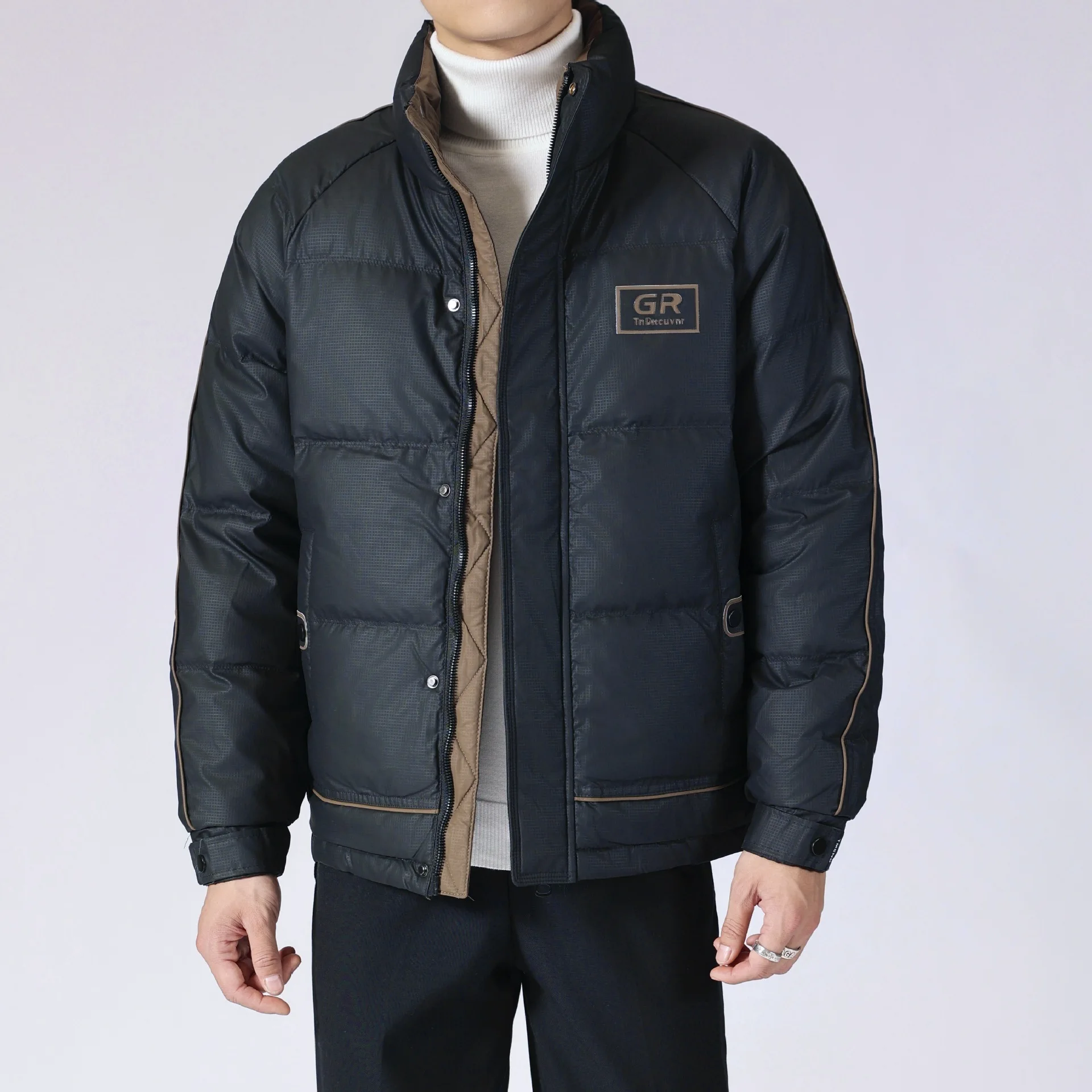 Men\'s Down Jacket Winter 2024 Trendy Brand Handsome High-end Thick Color Blocked Stand Up Collar Clothes White duck donw Jacket