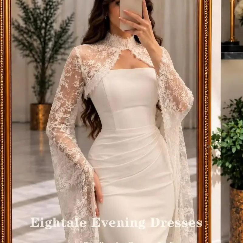 Eightale Arabic Wedding Dress with Jacket Customized Bridal Gown High Neck Lace Muslim Bride Party Dress Vestido De Novia