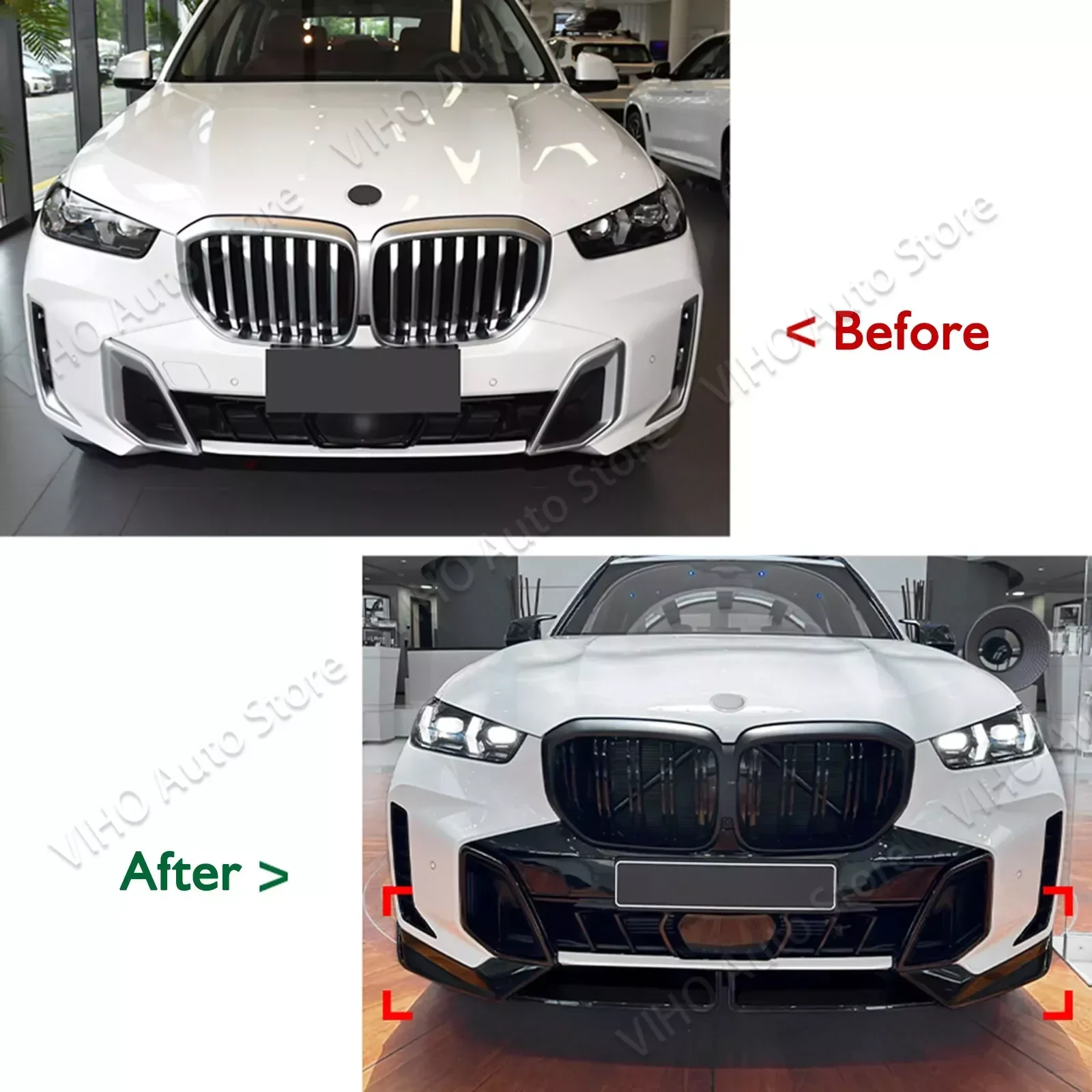 Carbon Fiber Look For BMW X5 G05 LCI M Sport 2023 2024 Car Front Bumper Splitter Lip Diffuser Spoiler Guard Body Kit Cover Trim