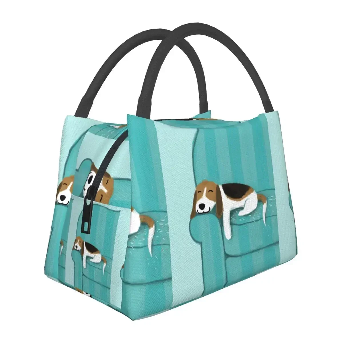 

Happy Couch Dog Cute Beagle Throw Lunch Bags Insulated Bento Box Lunch Tote Picnic Bags Cooler Thermal Bag for Woman Children