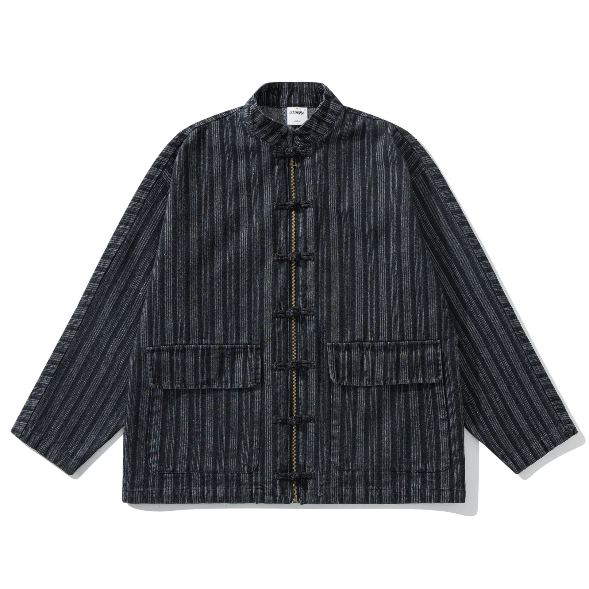 

Мужская джинсовая куртка в китайском стиле с воротником-стойкой и полосками, весна-осень, японский уличный стиль, винтажная, свободная, повседневная, 2026