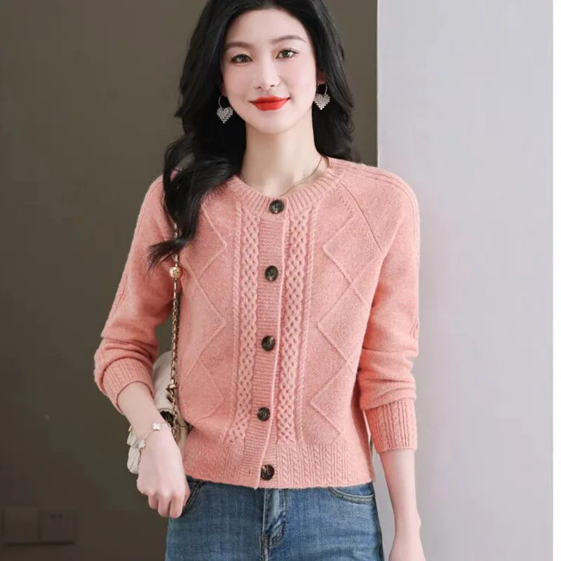 Autumn Winter Vintage Short Style Knitted Cardigan Women Clothing New Fashion Casual Loose Sweater O-neck Single Breasted Tops