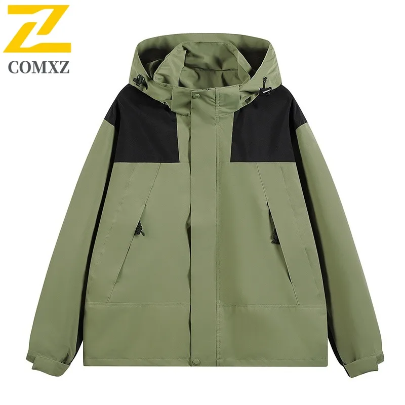 

​COMXZ Mens Jacket 2025 Fashion Hooded Collar Outdoor Climbing Scratch Resistant Coat Adventure Autumn Lightweight Windbreaker