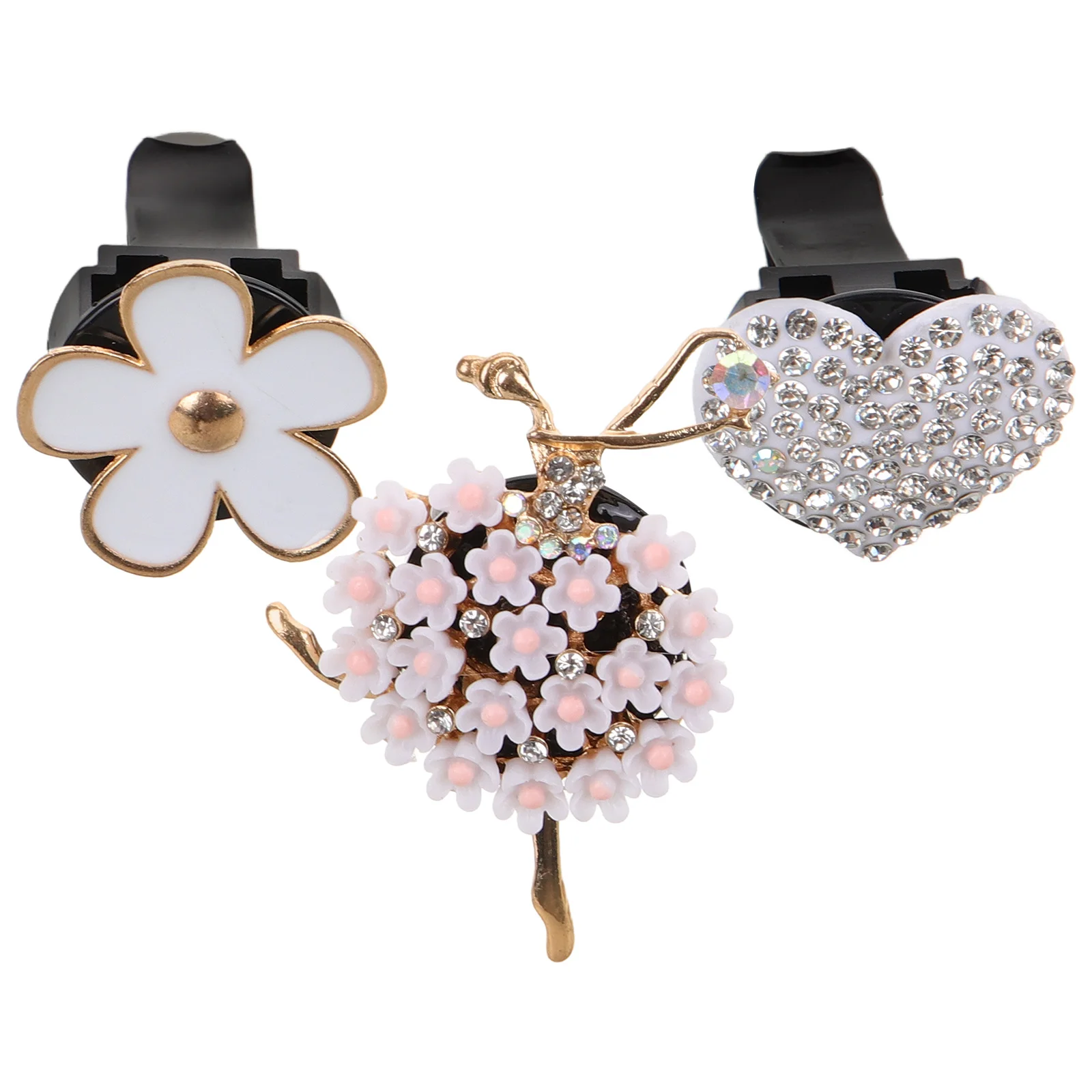 

3 Pcs Water Diamond Heart Flower Clips Car Air Vent Dashboard Decorations Durable Material Aroma Car Interior Decor