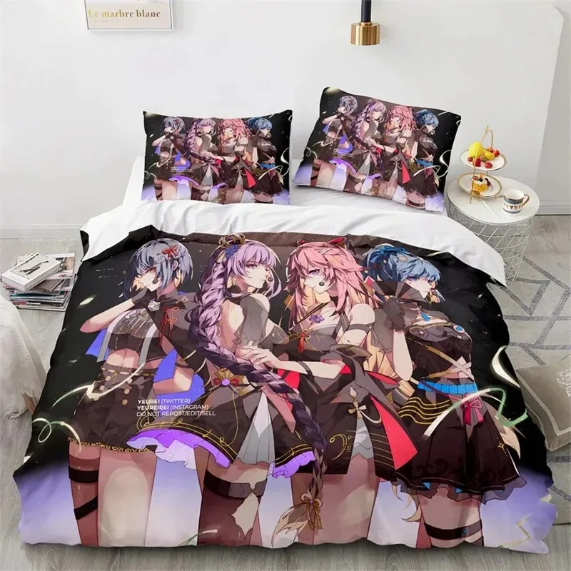 

3D Print Genshin Impact Bedding Set,Duvet Cover Comforter Bed Set Quilt Cover Pillowcase,King Queen Twin Size Boys Girls Adultse