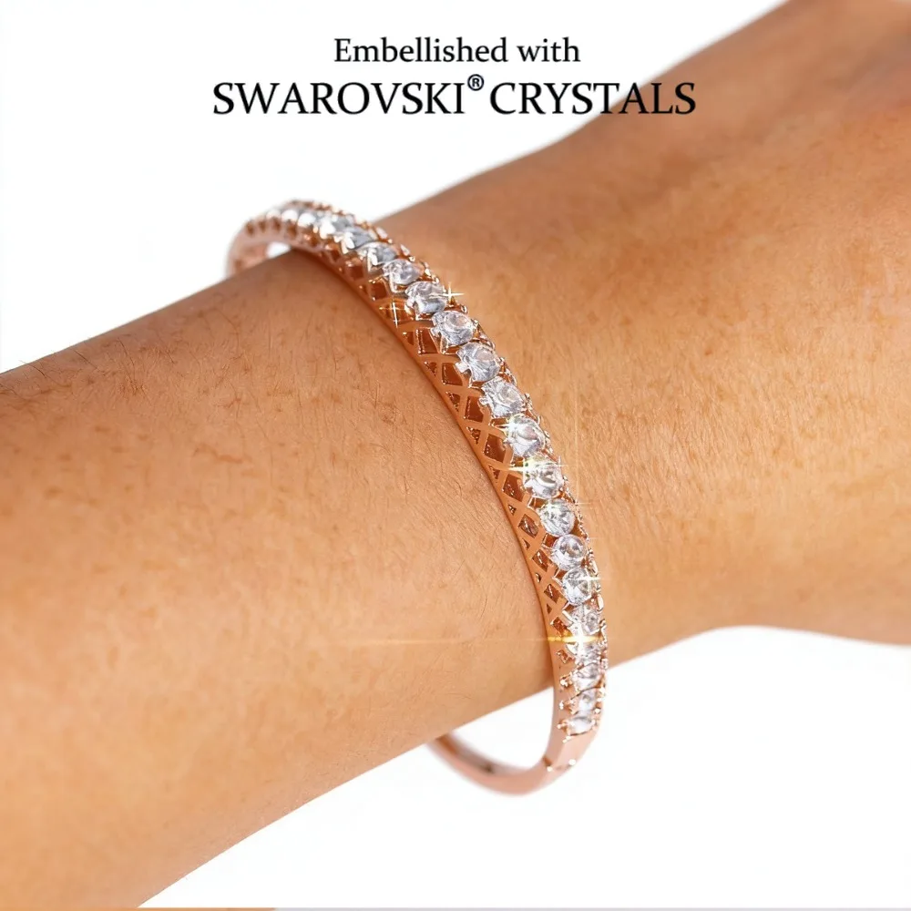 Daisini Tennis Bangle Embellished with Swarovski Crystals for Women Quality Brass 18K Rose Gold Plated Fashion Wedding Jewelry