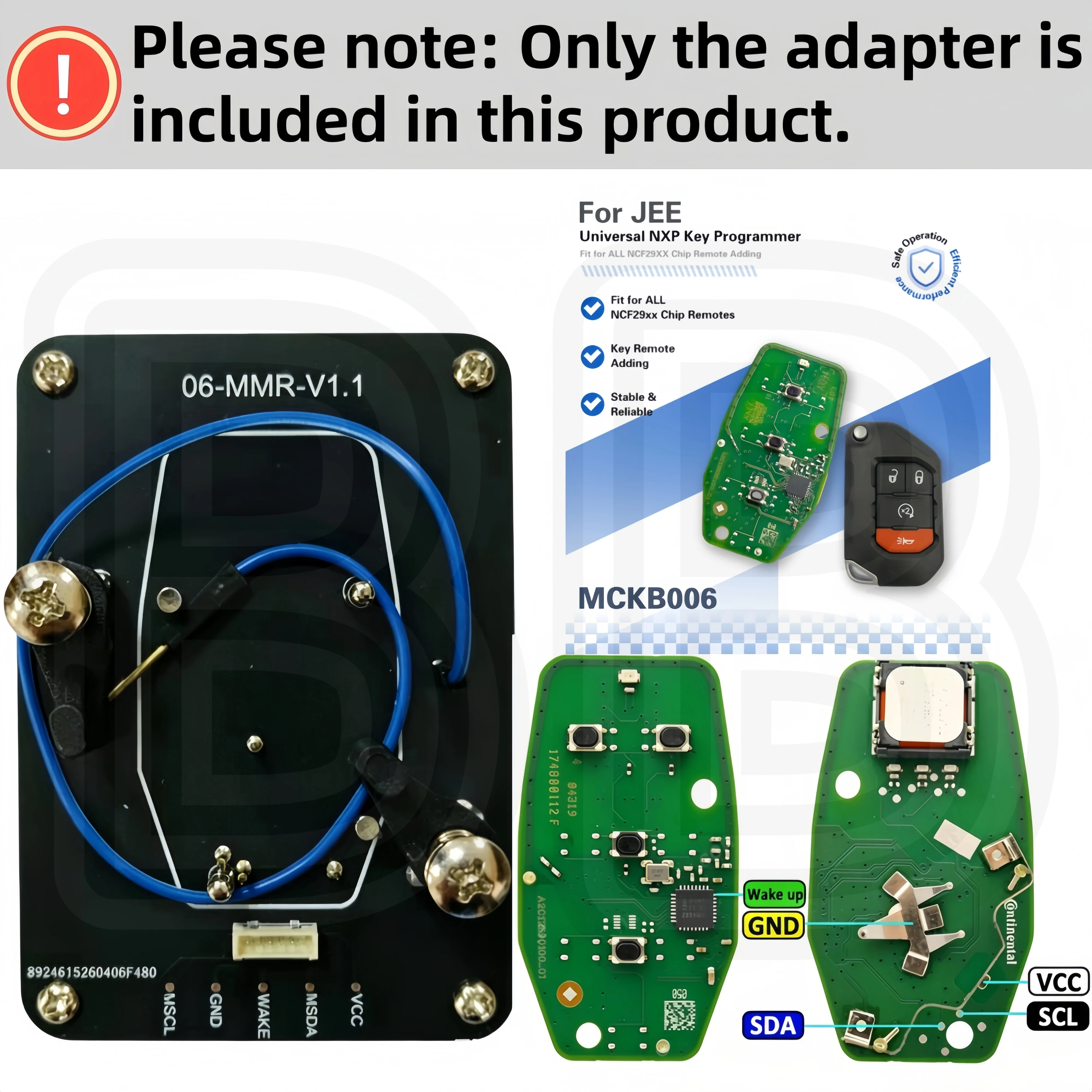 Adapter No. Mckb006/044/095/123, Suitable for Jeep Smart Remote Keys, Compatible with Nxp Killer Kd Xhorse... Devices for Solder-Free Reading, Writing, and Cloning