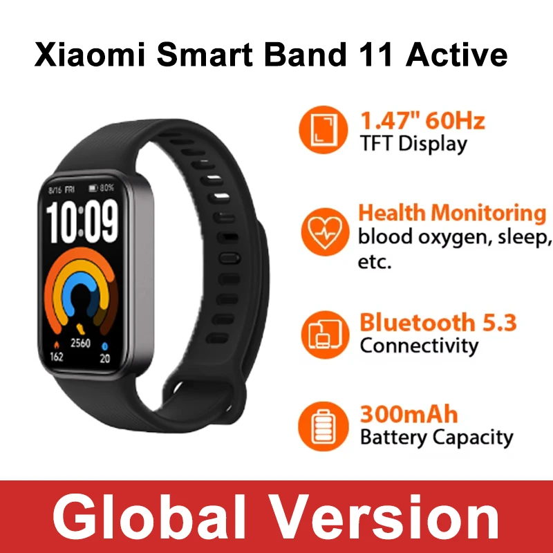 Xiaomi Smart Band 11 Active Global Version 1.47'' TFT Display 5ATM Water Resistance Mi Sports Bracelet 21-days Battery Life 