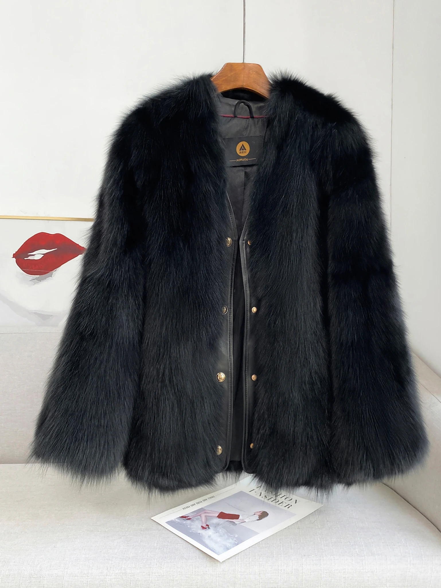 (Fox Beauty) New V-neck Light Luxury Fox Fur Grass Coat for Women