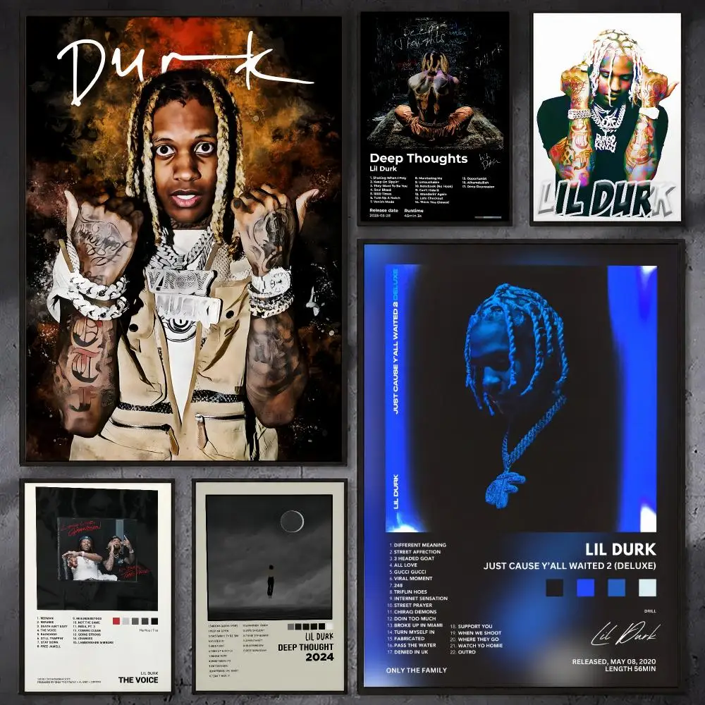 Music Album Star Lil D-Durk Poster Waterproof Sticky Wall Art Print For Bedroom Living Room Hallway Bar Home Decor