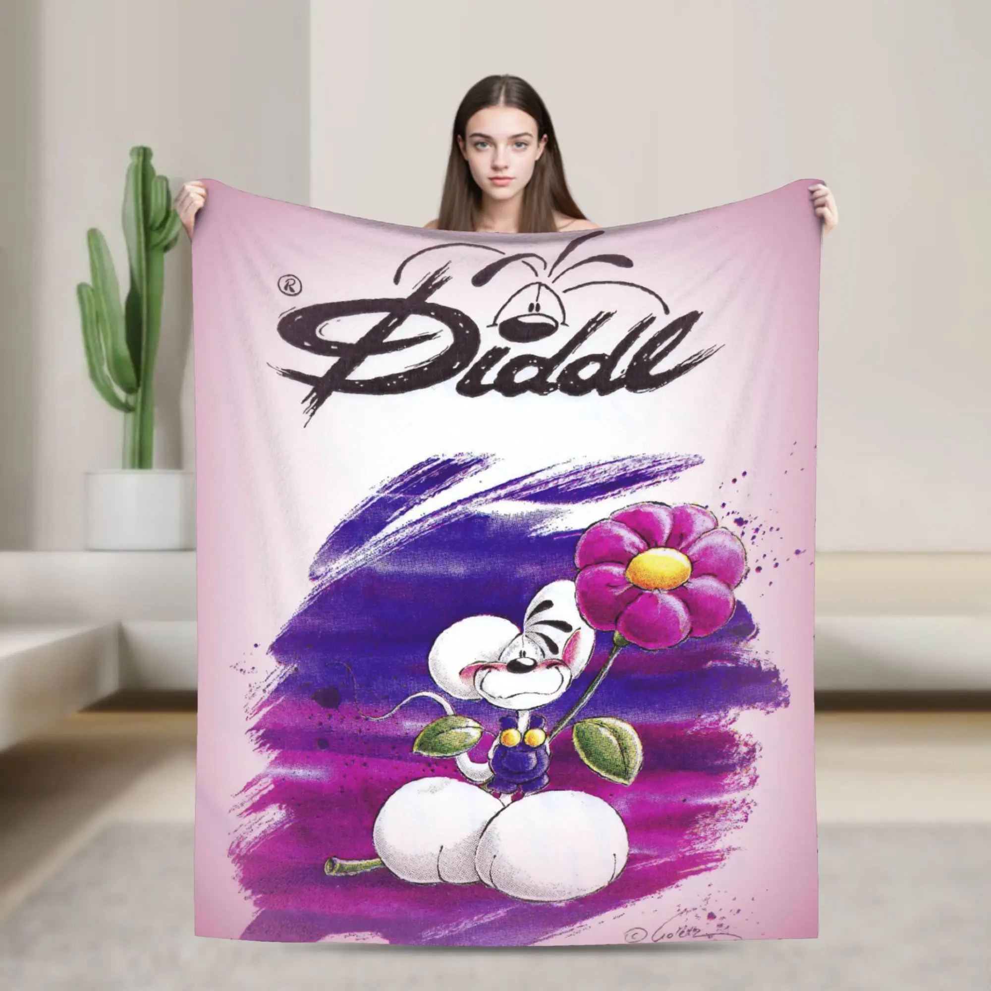 Image of Cute Diddl Plush Blanket Kids Adult Flannel Throw Blanket For Couch Chair Soft Warm Custom Quality Bedspread Birthday Gift