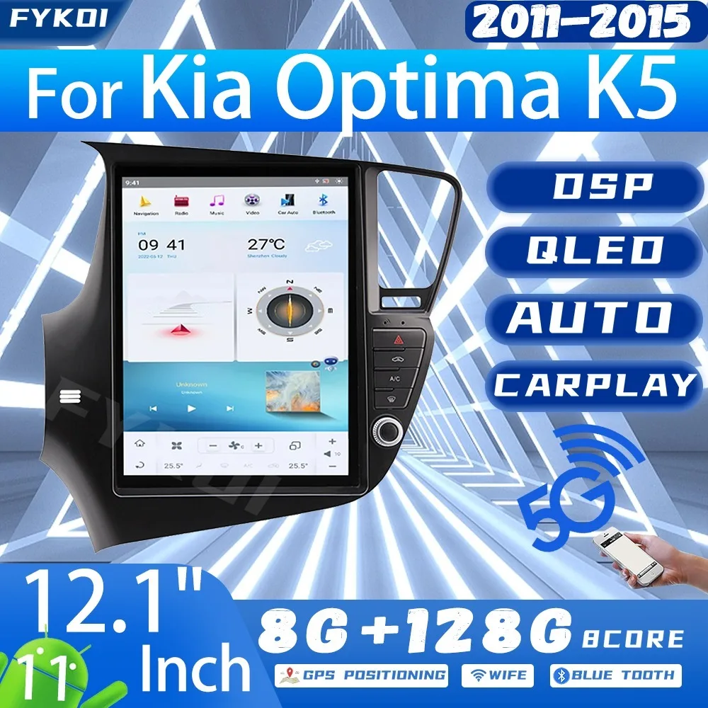 

FYKOI Car Radio For Kia Optima K5 2011-2015 Automotive Multimedia Carplay Android Auto Bluetooth Tesla Style GPS Navigation WIFI