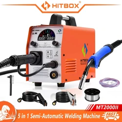 HITBOX 5 w 1 półautomatyczna spawarka gazowa bezgazowy MIG/MMA/LIFT TIG/STICK FLUX CORED lutownica falownik IGBT MT2000II