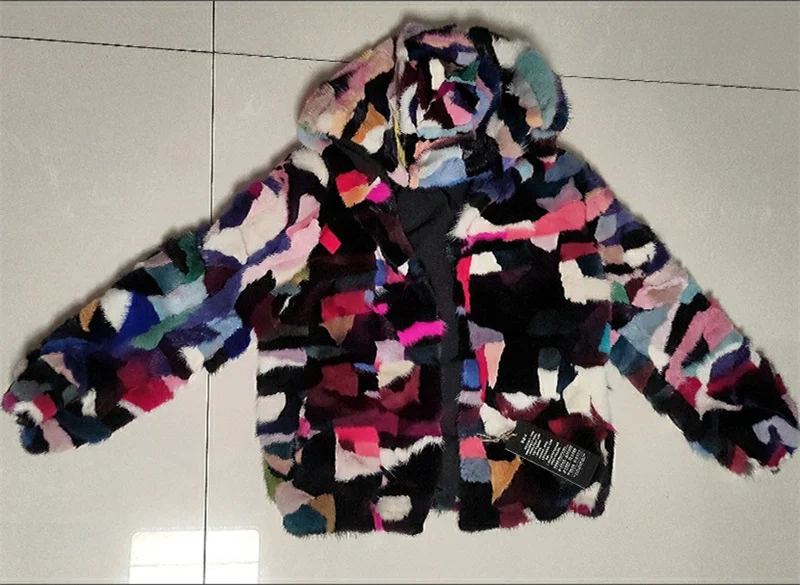 100% Genuine real natural mink fur coat hooded collar women's fashion multi-color colorful winter jacket