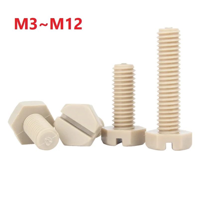 PEEK Slotted Hex Head Screws Plastic Insulated External Hexagon Bolt M3 M4 M5 M6 M8 M10 M12 High Temperature Resistance