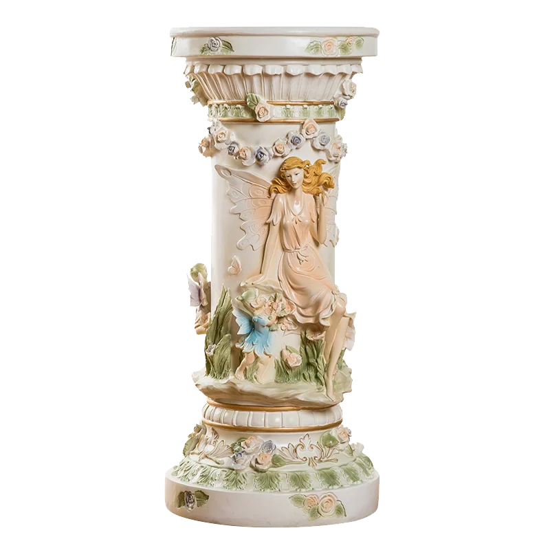 Roman column decorative ornament TV cabinet next to indoor floor-to-ceiling flower rack living room creative jewelry