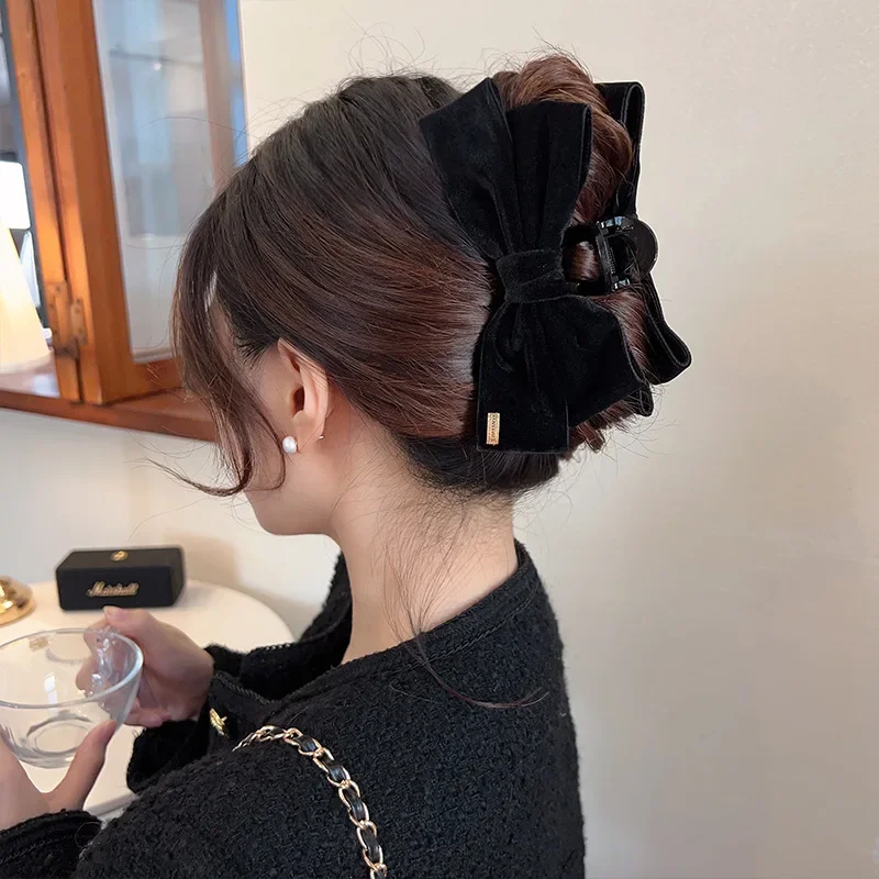 

Advanced Texture Velvet Hair Clips Black Double-Sided Bow Shark Clips Women Back Head Hairpin Fashion Barrettes Hair Accessories