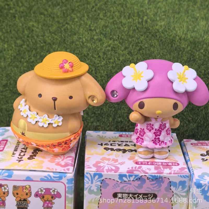 Sanrio Characters Blind Box Toys Dark Skin Hawaii Vacation Kawaii Figure My Melody Kuromi Doll Model Collect Ornaments view 6