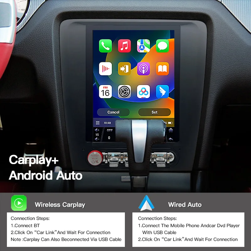 Android14 Carplay Auto Car Radio GPS Navi stereo Multimedia Player Vertical Screen For Ford Mustang 2010-2014 BT DSP 4G WIFI