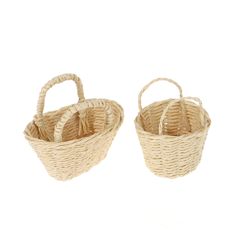 Mini Handmade Woven Basket Rattan Frame Cute Basket Dollhouse Toy Doll Miniature Decoration