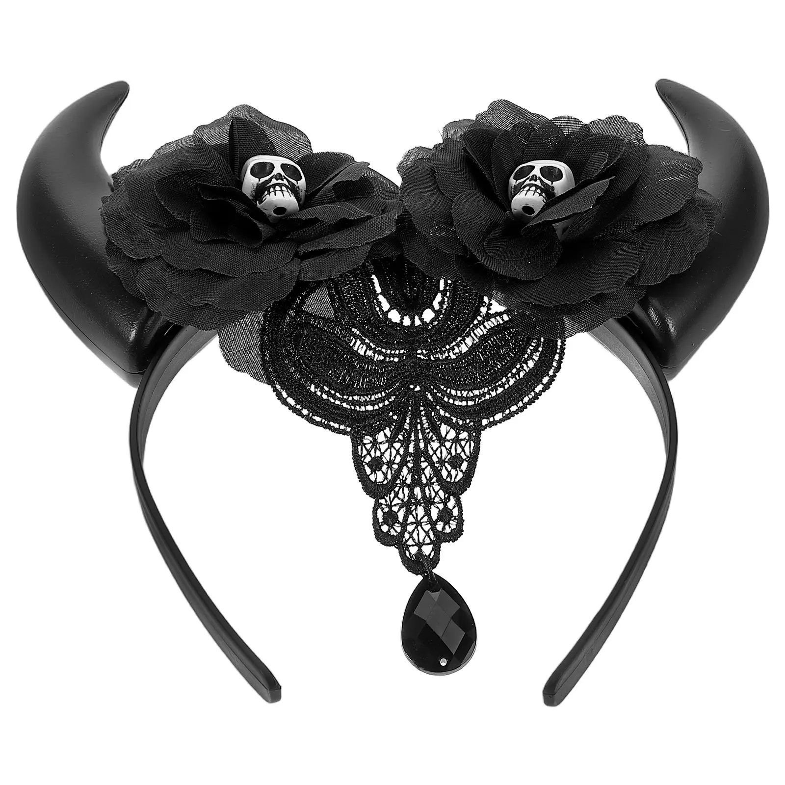 

Skull Headband with Devil Horns for Halloween Women Flexible Elastic Design Spooky Stylish Cosplay Costume Accessory Halloween