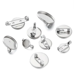 10Pcs 8-30mm Inner Size Stainless Steel Brooch Style Cabochon Blank Base Cameo Setting Charms Pendant Tray DIY Jewelry Making