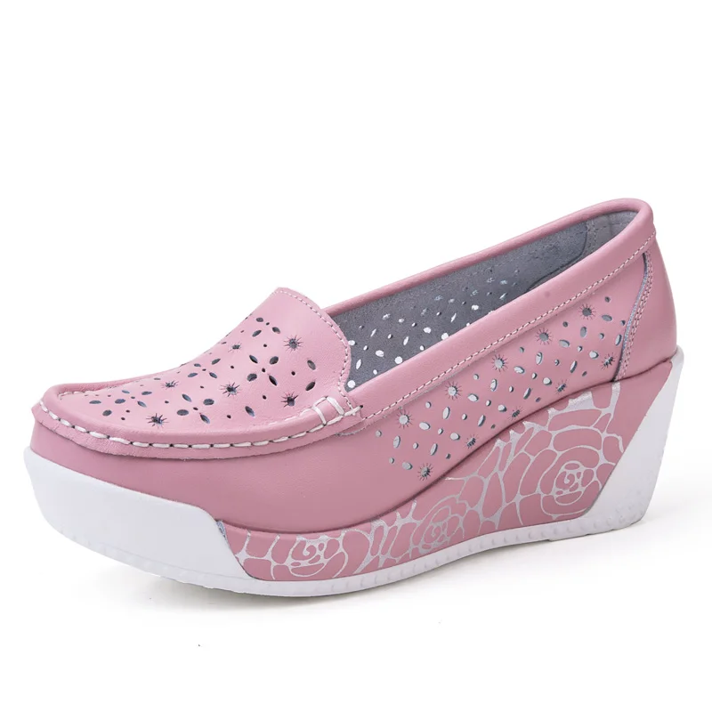 Women\'s shoes Summer hollow Korean version slope with single leather casual women\'s shoes thick-soled sponge cake mother shoes